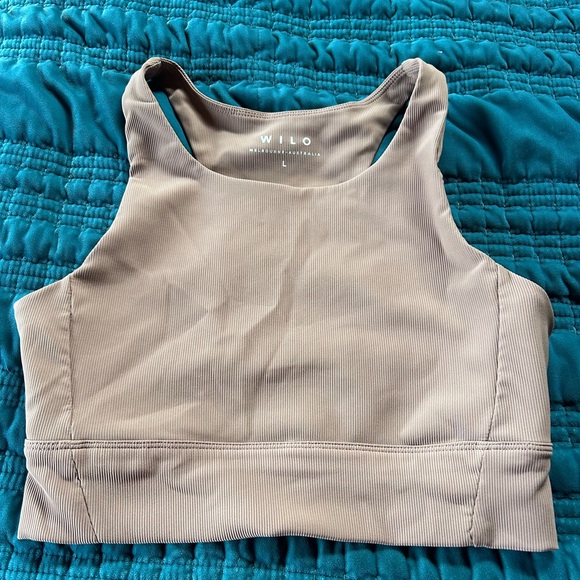 Wilo The Label Other - Wilo Longline Ribbed Sports Bra Crop Top Tan Size Large